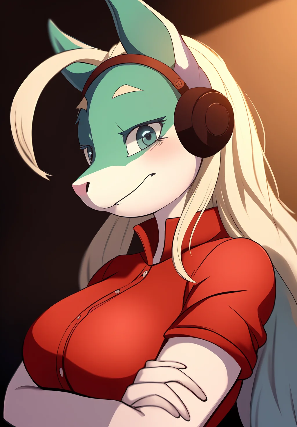 <lora:ippan_josei:0.8>, ippan_josei, (masterpiece, best quality,perfect lighting), 1girl, solo, smirk, strike a pose, portrait, red shirt, from side, looking at viewer,