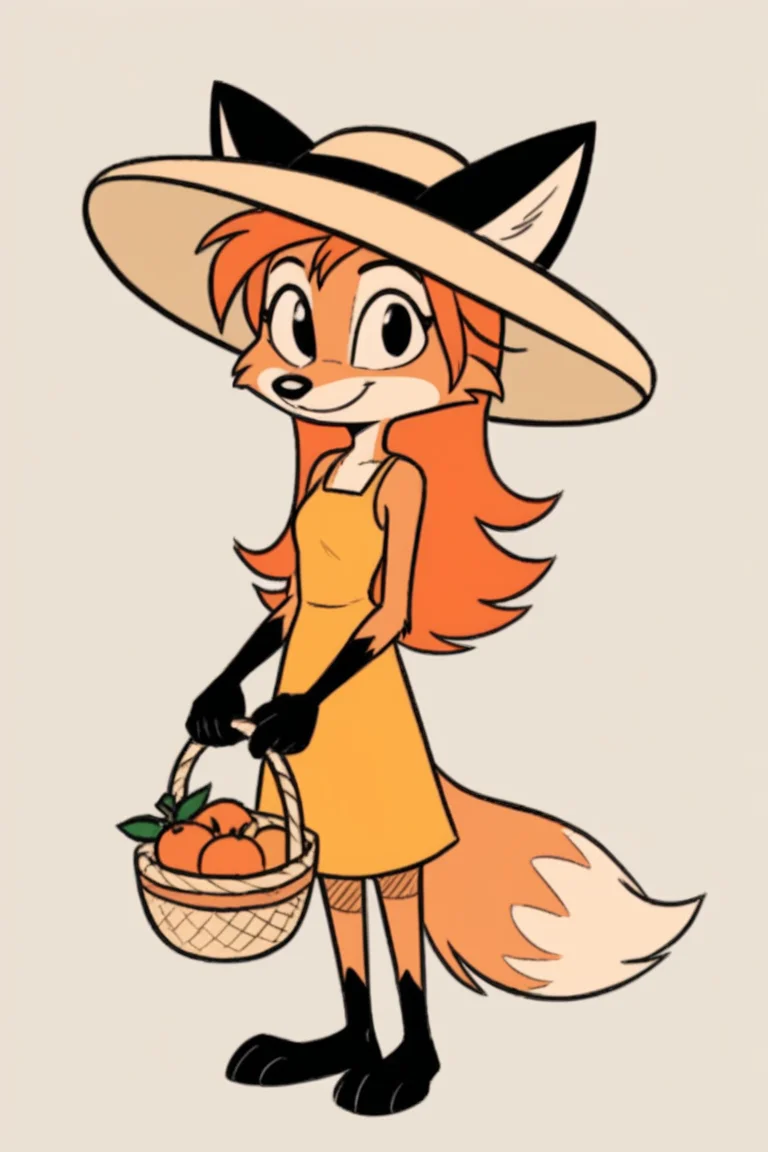 4utumn_p, (solo), petite, small, black arm, fox tail, fox, body fur, sketch,
full body, animal nose, snout,
orange hair,
summer dress, summer hat, chamomile field, holding fruit basket, smiling, looking at viewer,
<lora:Autumn_from_Precocious-000006:0.7>