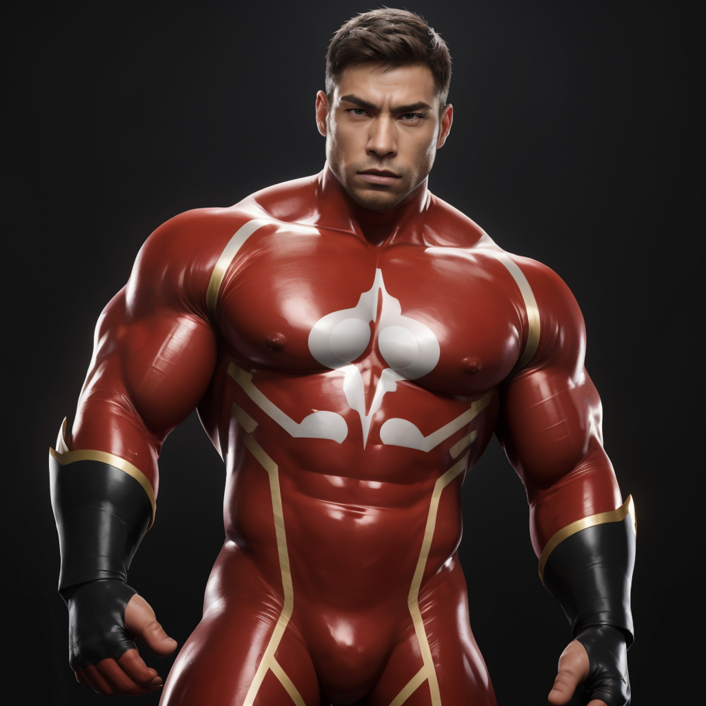 muscular,male focus,solo,standing,simple background,<lora:takahirosi:0.5>,bodysuit,