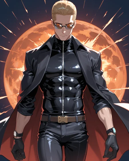 PonyScores7, source_anime, ah1, best quality, (masterpiece:1.4), (high quality:1.4), sharp focus, 4k, absurd resolution, <lora:albertwesker-guy-PONYv1:0.8> albertwesker, albert wesker, 1boy, blonde, black gloves, (sunglasses:1.3), belt, black coat, black pants, looking at viewer, toned, athletic, fit, slicked back hair, black turtleneck, zipper, mature male, black boots, (unscrupulous trader, cunning with a calculating look and a collection of rare stones), (going to a zoo, they watch the animals and share their favorite moments), bad-hands-5, (frustrated), <lora:xl_more_art-full_v1:0.2>, <lora:shinyskin2:0.2> glistening skin, <lora:aesthetic_anime_v1s:0.2>, <lora:Expressive_H:0.2> Expressiveh, <lora:hairdetailpxl:0.2> hairdetailpxl, <lora:detailxl:0.2> detailxl, (Spot Metering shot), (focused, intense glare), slit pupils, short hair, (reddish orange eyes), best quality, amazing quality, best aesthetic, absurdres, <lora:expressive eyes:0.2> expressive eyes, <lora:eyedetailpxl:0.2> eyedetailpxl, illustration, Volumetric_Lighting, ultra-detailed, very aesthetic, intricate details, 8k, masterpiece, best_quality, (angular face, sharp_featured face), <lora:Eyes_High_Definition:0.4> EyesHD,
