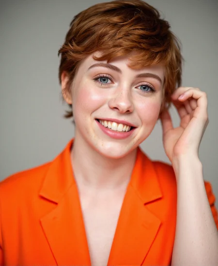 portrait of sks woman by Flora Borsi, style by Flora Borsi, bold, bright colours, (Flora Borsi), auburn hair