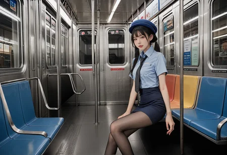 ,ruanyi0821,train interior,
,ruanyi0820,black necktie,blue hat,blue shirt,blue skirt,black pantyhose,short sleeves,pencil skirt,<lora:0821 train interior_v1_pony:1>,<lora:0820 tokisaki kurumi policewoman fan costume_v1_pony:0.7>, score_9,score_8_up,score_7_up,,8k,1girl,solo,,