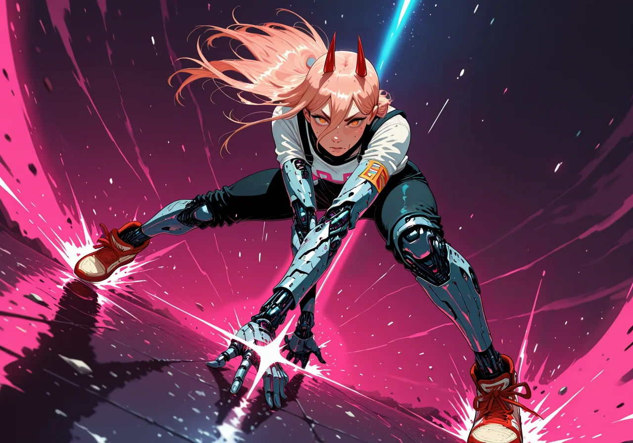 embedding:IllusP0s, cybernetic, cybyorg, 1girl, power_\(chainsaw man\), dynamic pose, dynamic angle, 1girl, solo<lora:cybernetic_ill.safetensors:1.0:1.0>