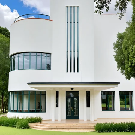 <lora:JJsStreamlineModerne_XL:1>  , ((streamline moderne)), outdoor,,  building, window, grass, tree, , balcony,  ,   center composition,door, column, beam, sky, cloud, day,, photography, capturing moments, storytelling, creative composition