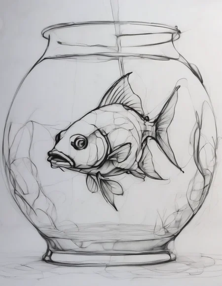 pencil contour drawing of a goldfish in an aquarium, 4k, uhd, masterpiece
