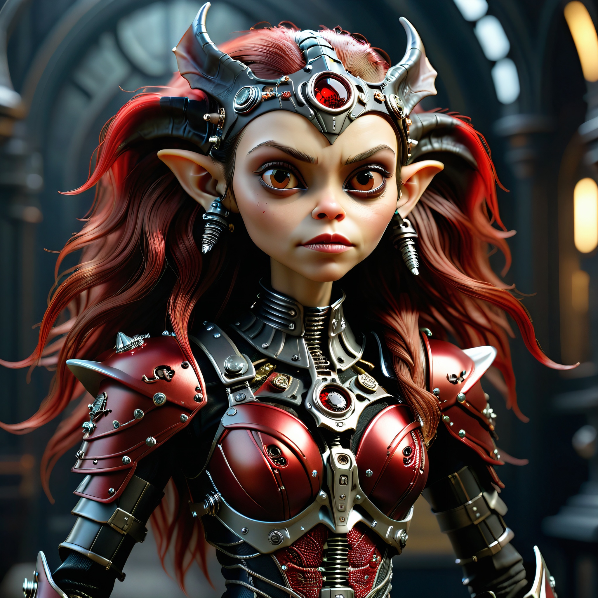 masterpiece, intricate photo of chritmas female mechanical alien android gremlin in knight armor,long hair, vampire clothing, death angel dress, cyberpunk style, steampunk style, gothic art, red black dress, hyper realistic, highly detailed, sharp focus, best quality, 8K
