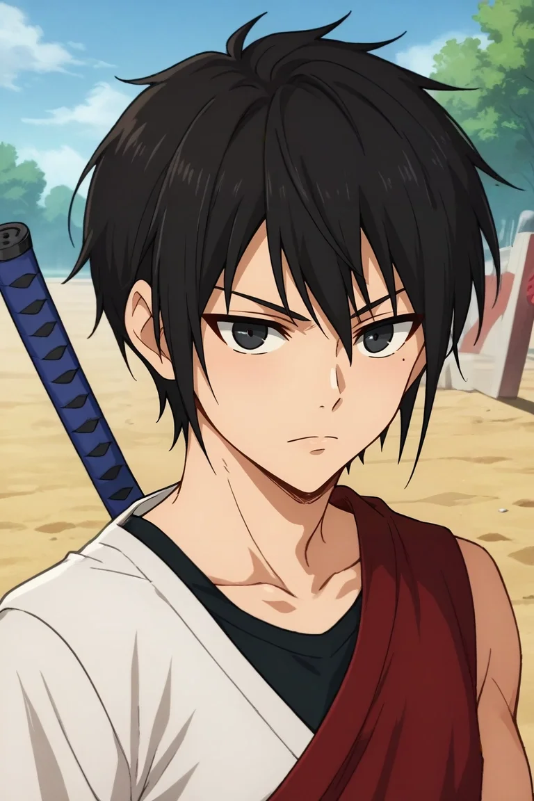 score_9, score_8_up, score_7_up, source_anime, rating_safe, , , , depth of field, 1boy, solo, male focus, <lora:hatz_kami_no_tou_pony:0.74>, hatz_kami_no_tou, black hair, black eyes, short hair, , katana, , , , <lora:sdxl_lightning_8step_lora:1>