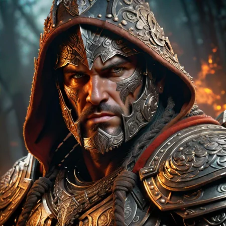 elden ring, rugged male slavic berserker character portrait partially clothed in exquisitely detailed hooded metal clad battle armor, atmospheric lighting, intricate, volumetric lighting, beautiful, vibrant tribal colors, masterpiece, sharp focus, ultra detailed by artgerm, ross tran, thierry doizon, kai carpenter, ignacio fernandez rios