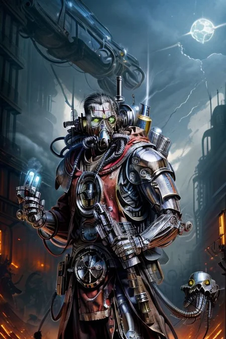((masterpiece,best quality)), absurdres, BREAK
mechanical arms, robes, hood, BREAK
((techpriest)), cyborg, mechanical face, mechanical limbs, gas mask, mechanical tentacles, (mechanical backpack), BREAK
1other, solo, holding pistol, firearm, handgun, pistol, gun, BREAK
factory background, smoggy sky, air pollution, smokestacks, BREAK
(kongshanjibot)