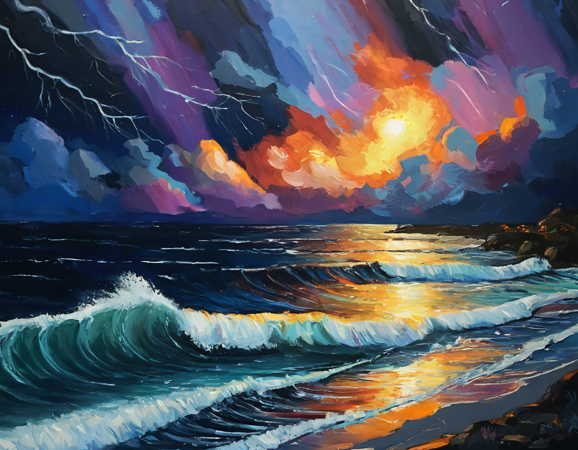 acrylic painting,night ,storm at sea, acrylic painting,night,storm at sea, intricate, elegant, highly detailed, romantic, fine detail, sharp focus, professional color, great composition, clear background, joyful, dramatic ambient light, dynamic colors, cinematic, precise perfect, calm, complex, vibrant, rich, striking, expressive, incredible, symmetry, beautiful, cute, epic, stunning, brilliant, thought