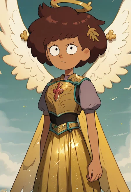 score_9, score_8_up, score_7_up, 1girl, nocunoct, anneboonchuy, brown hair, dark-skinned female, short hair, (((six angel wings))), three pairs of wings, solo, bright light shinning in the background, armour, golden silk long skirt, looking a viewer
BREAK, (masterpiece, best quality, highly detailed), expressiveh, floating