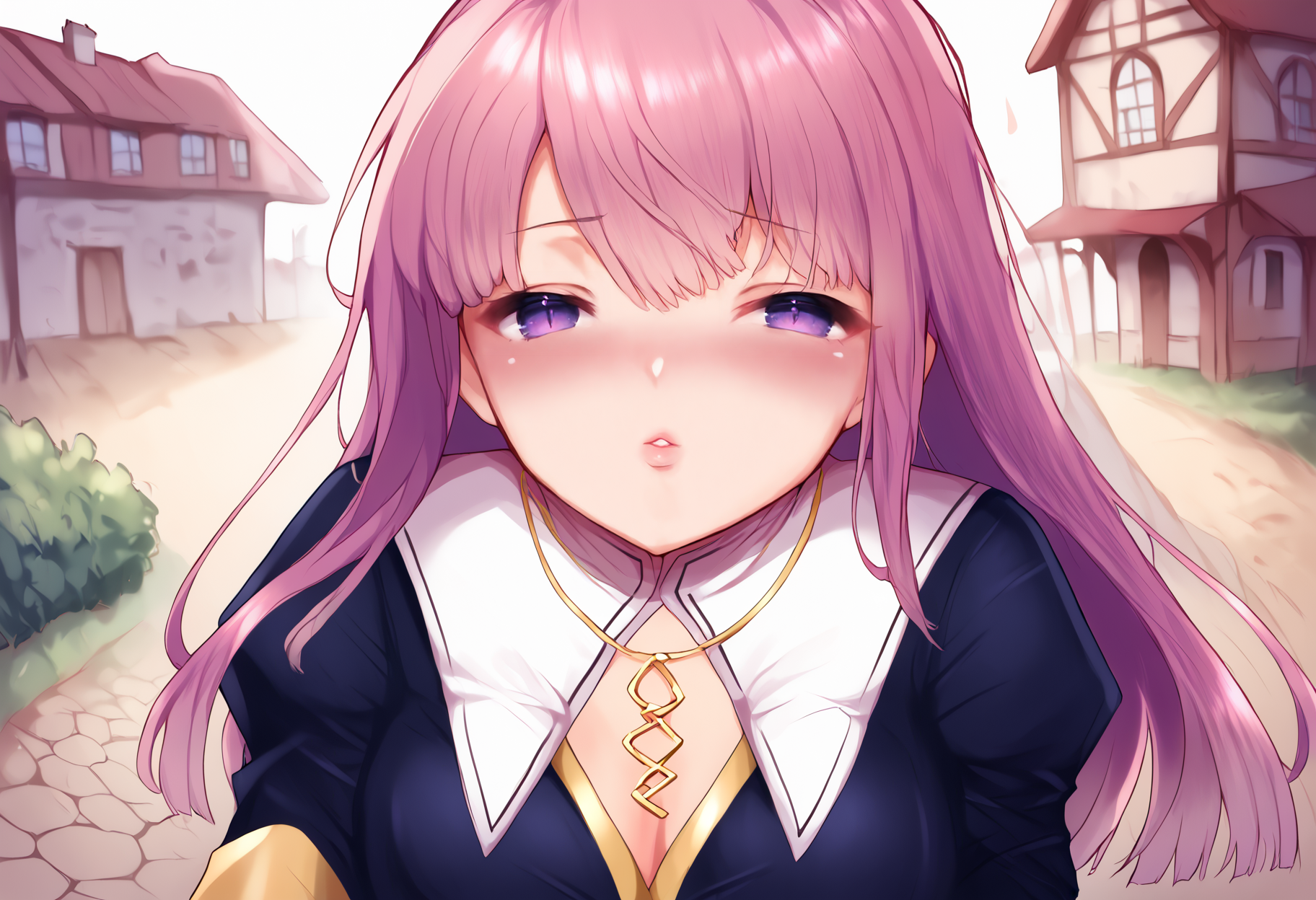 score_9, score_8_up, score_7_up, score_6_up, score_5_up, score_4_up, source_anime, uncensored, zPDXLxxx <lora:intricate_details:0.75> intricate_details_xl, outdoors, town, sunlight, sunbeam, depth of field, upper body, cowboy shot, close-up, 
<lora:Enishia_Binding_Brand_v1-000040:1> Enishia, 1girl, solo, long hair, pink hair, blue eyes, purple eyes, miniskirt habit, white thighhighs, garter straps, necklace, cross, jewelry, puffy sleeves
<lora:Incom_Pony:1.1> incom, closed eyes, facing viewer, parted lips, reaching, blush, spread arms,