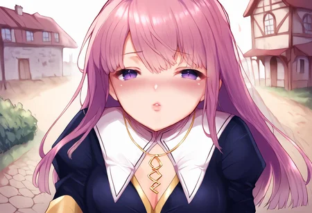 score_9, score_8_up, score_7_up, score_6_up, score_5_up, score_4_up, source_anime, uncensored, zPDXLxxx <lora:intricate_details:0.75> intricate_details_xl, outdoors, town, sunlight, sunbeam, depth of field, upper body, cowboy shot, close-up,
<lora:Enishia_Binding_Brand_v1-000040:1> Enishia, 1girl, solo, long hair, pink hair, blue eyes, purple eyes, miniskirt habit, white thighhighs, garter straps, necklace, cross, jewelry, puffy sleeves
<lora:Incom_Pony:1.1> incom, closed eyes, facing viewer, parted lips, reaching, blush, spread arms,