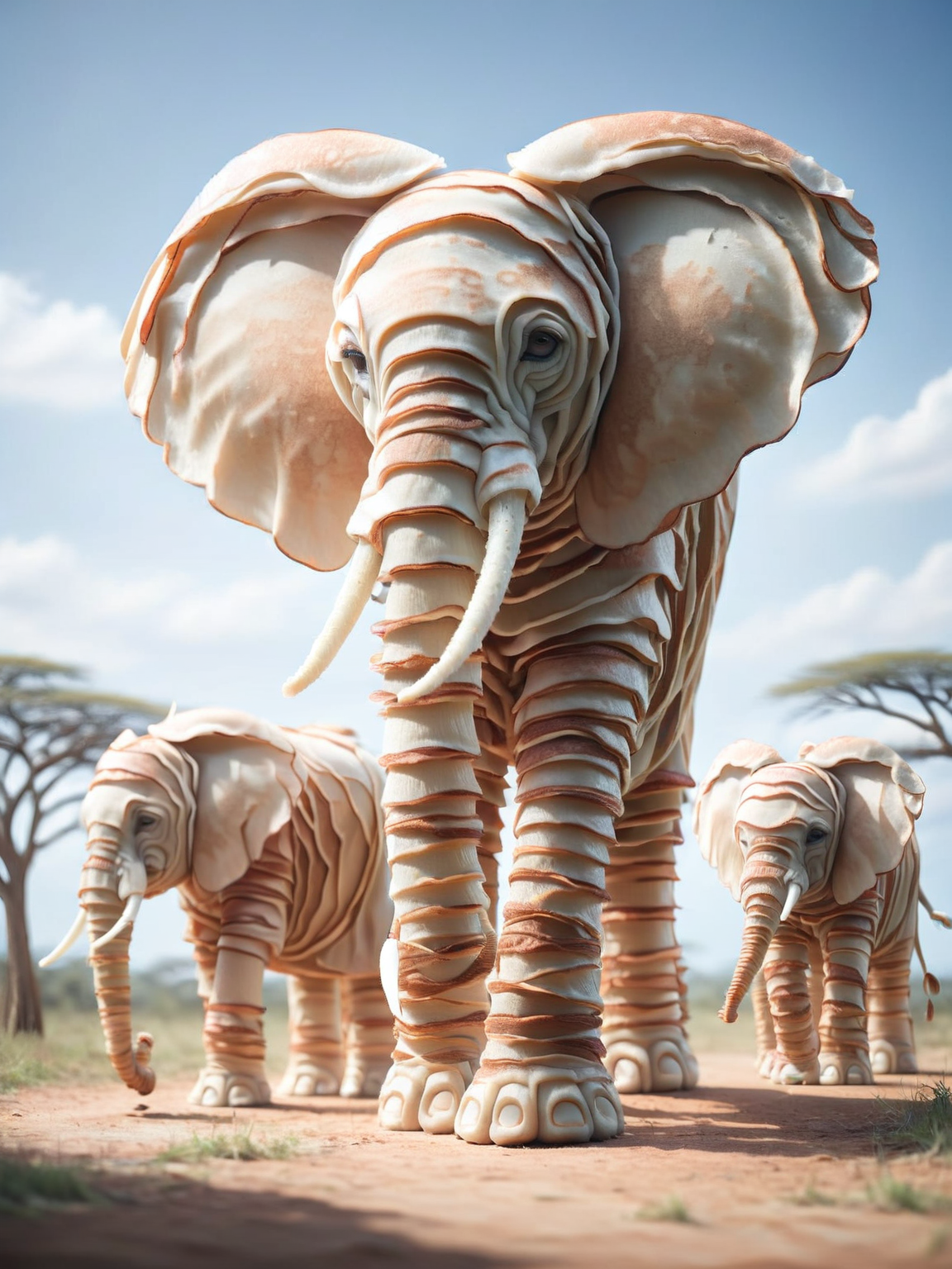 An ais-pncks elephant majestically leading its family across the savannah at noon <lora:ais-pncks-sdxl:1>
