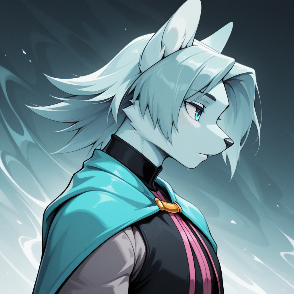 masterpiece, best quality, amazing quality, du57aet, anthro, ((male focus, 1boy, solo)), male, blue eyes, cape, vest, shirt, shoulders up portrait, side view, abstract background<lora:Illustrious\dust-illuv2.safetensors:1.0000000000000002:1.0000000000000002>