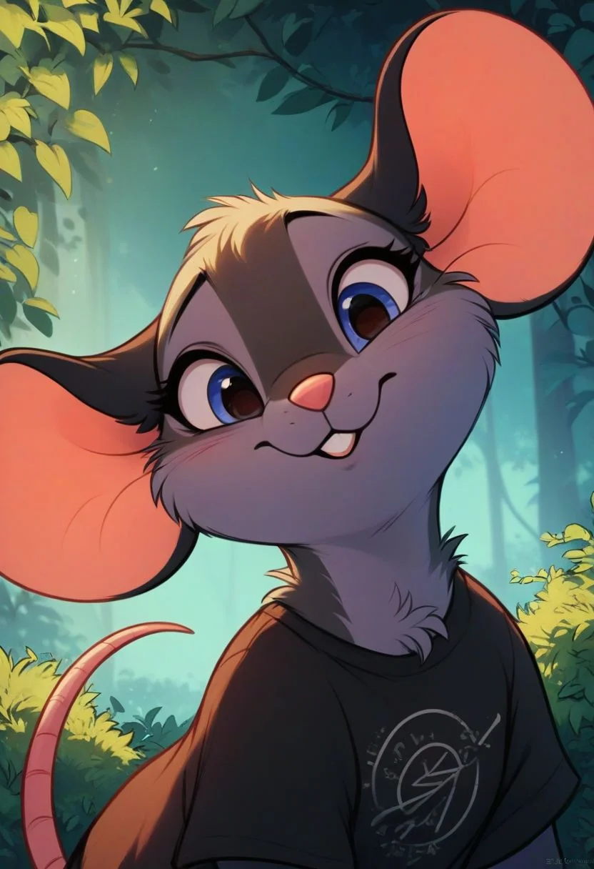 score_9, score_8_up, score_8, solo, (fluffy:0.8), (feral), furry, (((mouse))), female, (fluffy cheeks:0.7), (shirt), (solo:2), j_cartoon, cute, (upper body shot, portrait:2), bushes, embarrassed, look at viewer, (smile:0.5)