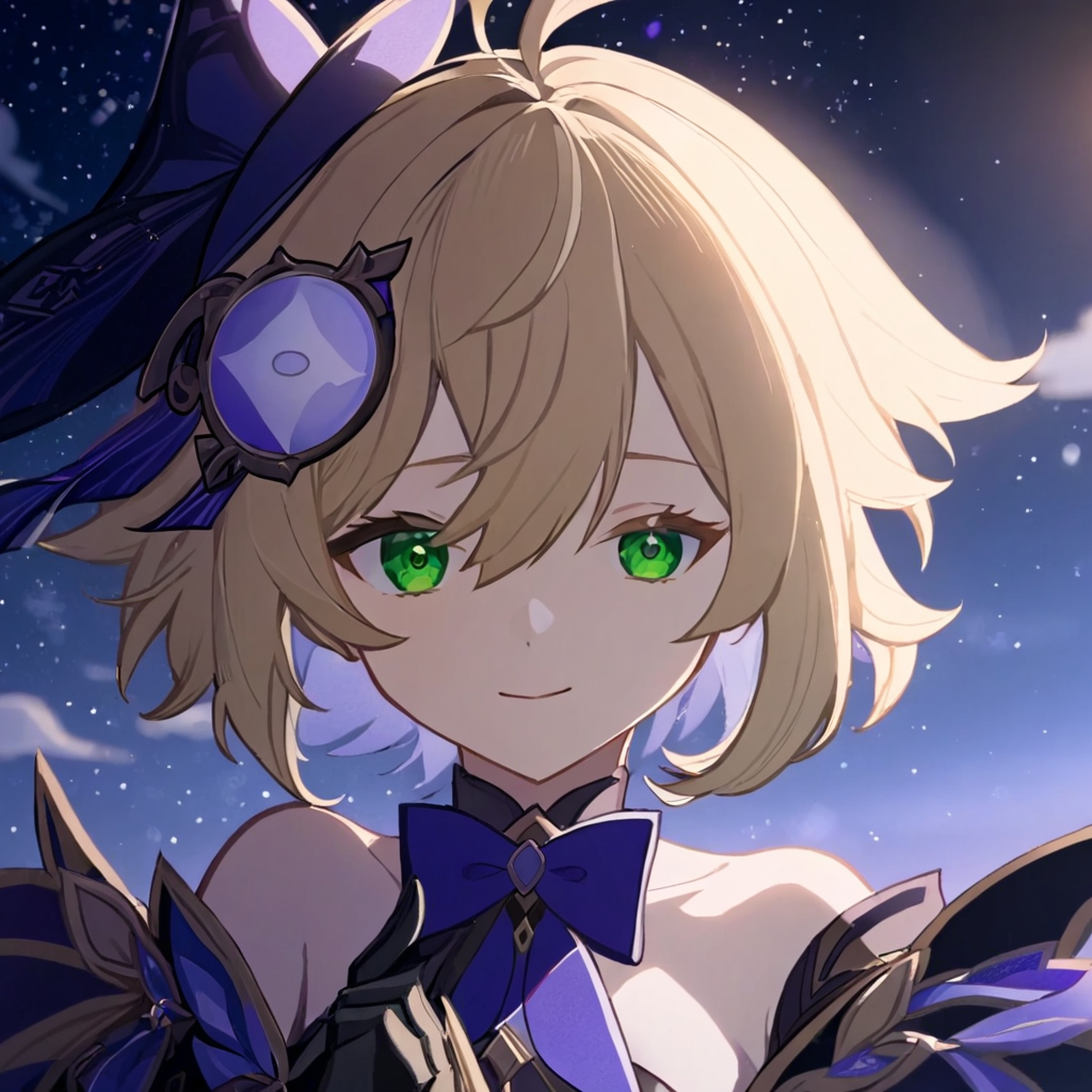 ultra-detailed,(best quality),((masterpiece)),(highres),original,extremelyï¼ <lora:juqing2:1>ï¼g1a2s, fischl (genshin impact), 1girl, blonde hair, green eyes, two side up, eyepatch, gloves, long hair, looking at viewer, smile, bangs, hair over one eye, bow, ribbon, hair ribbon, solo, bare shoulders, purple bow, upper body, detached sleeves, black gloves, closed mouth, bowtie, sky, sidelocks, hair ornament, 1boy, holding, dress, one eye covered, hair bow, purple bowtie, night sky, night