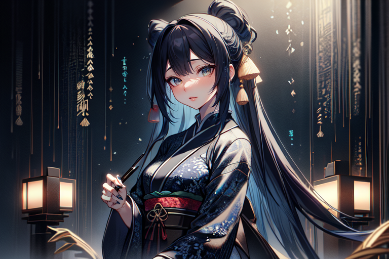 highly insanely detailed, masterpiece, top quality, best quality, highres, 4k, 8k, RAW photo, (very aesthetic, beautiful and aesthetic),  
(code_style,codestyle),japanese text,traditional chinese text, 
<lora:CodeStyle (half generic class)_564920:0.8>, 
(1girl:1.3), 1other, 
indigo background,âââ