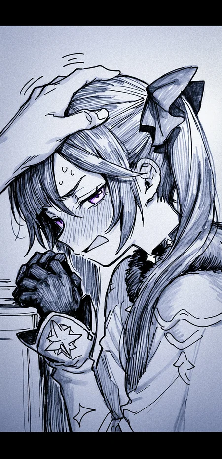 <lora:nhl-005-20:0.65>, nhl-005, <lora:ywstx-wai-20:0.5> ywstx, 
mona \(genshin impact\), cute, shy, 
profile, angry, headpat, head tilt, assertive female,  rectangular mouth,  profile,  narrowed eyes, looking at viewer, pov, hand pov, solo focus, full-face blush, upper body, black glove, greyscale, monochrome,
(maki keigo:1.2), narue, tatsumi \(psmhbpiuczn\),  (messy:1.3), rough sketch, linear hatching, hatching \(texture\), traditional media, paper texture,  
masterpiece, best quality,