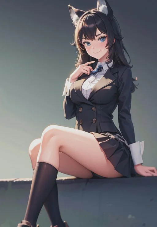 <lora:Gray_Wolf:0.8>, Gray_Wolf,1girl, solo, smirk, sitting, Complete heterochromia, (masterpiece, best quality, detailed:1.3), charming