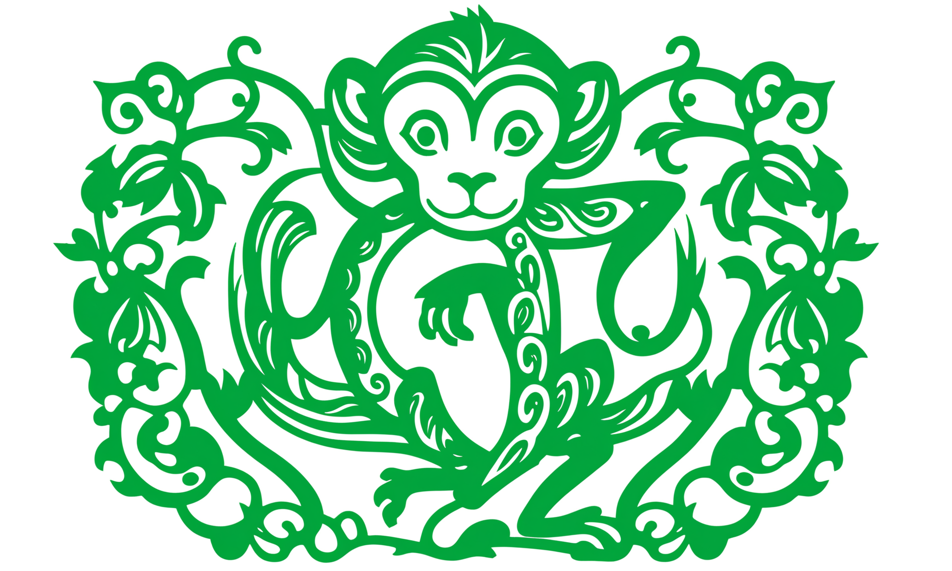 <lora:papercutcd_xl-000004:0.8>, a Chinese paper cut of a monkey , papercutcd_xl, green theme, (solo:1.2), no humans, chinese zodiac,, cutie, cute, (white background:1.3, Unbelievable Digital Artwork:1.3), CGSociety, ArtStation, master works, masterpiece, best quality, ultra detailed, high quality