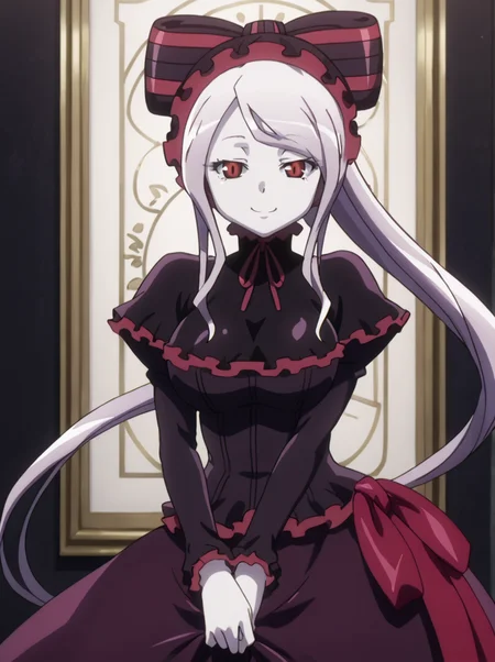 detailed background, shiny skin, posing, rating safe,
<lora:shalltear.pony:1>,
shalltear,
large breasts,
cowboy shot,
leaning, greeting, half-closed eyes, holding skirts, looking at viewer, smile,