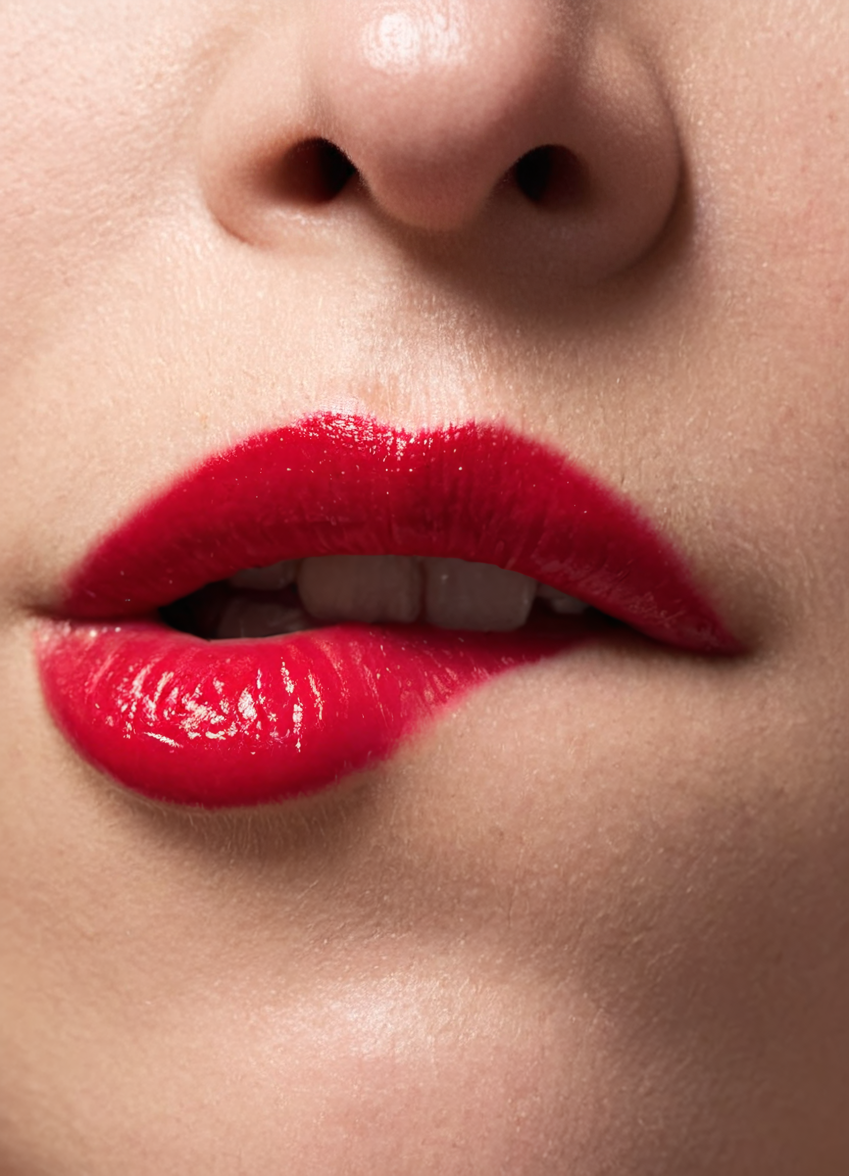 bitinglip, extreme close-up, only mouth visible, red lipstick, moist lips, soft lighting <lora:biting_lip:1.0000000000000002>