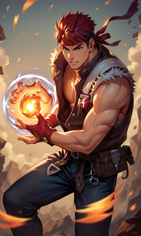 score_9_up, score_8_up, score_7_up BREAK, <lora:Hadouken:1> , Hadouken, (kikoken), fireball, energy ball, shooting fireball, male, ryu