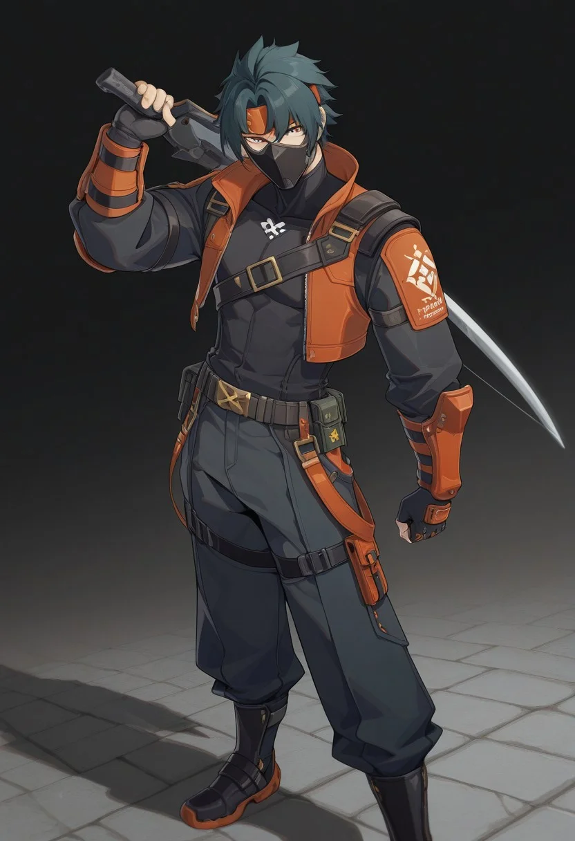 zenlesszonezero, 1boy, solo, adventurer suit, holding a bow