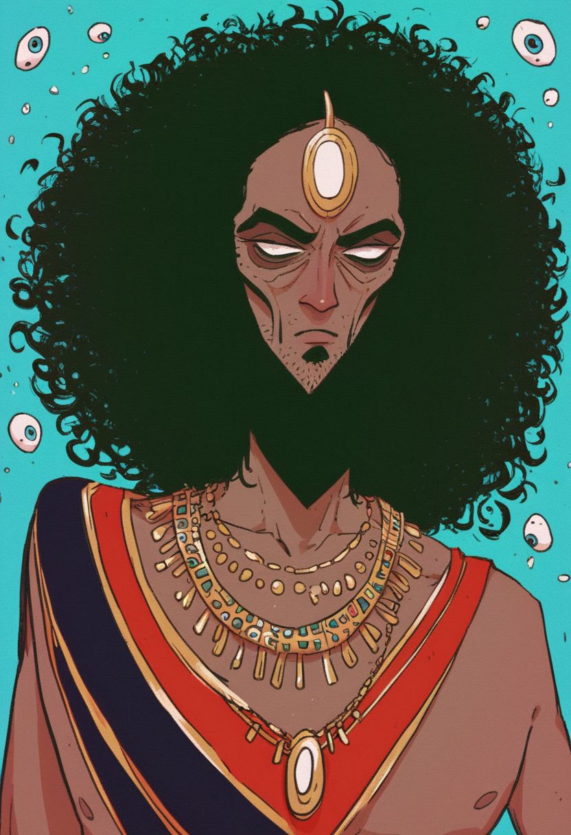 score_9, score_8_up, score_7_up,  hindu god dancing in the swirling cosmos, wild dance kicking and flailing, radiating their awesome godlike might, strange man, beautiful full beard, big eyes, dark blue skin, white eyes, golden jewelry, a belt of skulls, a necklace of severed bloody heads,( inhumanly thin:1.1)