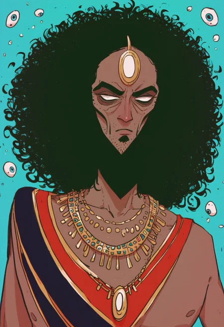 score_9, score_8_up, score_7_up, hindu god dancing in the swirling cosmos, wild dance kicking and flailing, radiating their awesome godlike might, strange man, beautiful full beard, big eyes, dark blue skin, white eyes, golden jewelry, a belt of skulls, a necklace of severed bloody heads,( inhumanly thin:1.1)