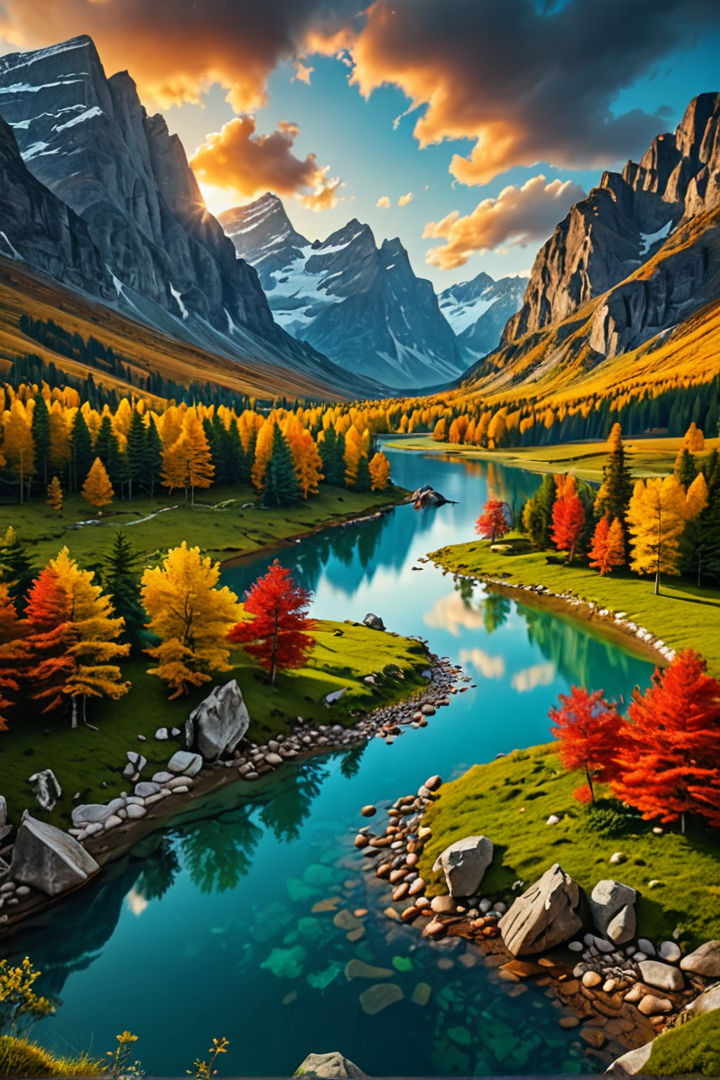 beautiful landscape, nature, 4k, best quality, masterpiece, realistic, incredibly detailed, natural lighting, stunning view, majestic, vibrant colors, vivid, professional photography