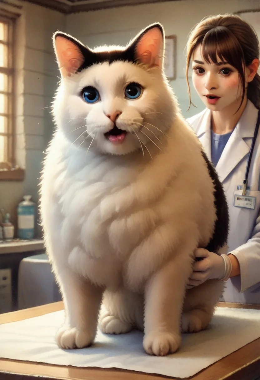 score_9, score_8_up, score_7_up,
zPDXL3,
BREAK
(huhcat, huhcatmeme),
whiskers, open mouth,
BREAK
vetcheck,
vetcheck, human, veterinarian, lab coat, rubber gloves, inspection, hands, holding animal, animal focus, 1girl, inspection table,
girls face out of frame,
sitting cat,
extremely detailed , detailed background,
front view,
looking at viewer