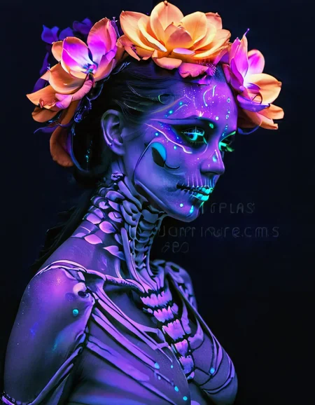 neonpunk style black background, 1girl, skeleton, simple background, makeup, Fluorescence, flower, watermark, ribs, bone, glowing, web address, skull, spine, detailed, proportional, romantic, thought, cinematic, pristine, elegant, magical, pure, light, saturated, color, intricate, very beautiful, decorative, illuminated, epic, fine detail, enhanced, pretty
<lora:FluorescenceXL-000008:1>, , <lora:FILM_PHOTOGRAPHY_STYLE:0.25> . cyberpunk, vaporwave, neon, vibes, vibrant, stunningly beautiful, crisp, detailed, sleek, ultramodern, magenta highlights, dark purple shadows, high contrast, cinematic, ultra detailed, intricate, professional