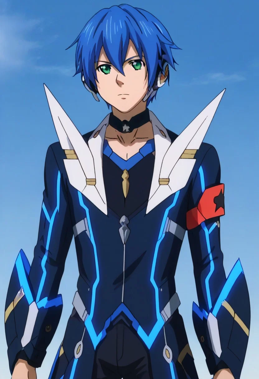 ((masterpiece)), ((best quality)), ((ultra-detailed)), ((absurdres)), score_9_up, score_8_up, score_7_up,
HD, top quality, best quality, amazing quality, High-quality illustrations, anime screencap, source_anime, best aesthetic, perfect proportions, perfect eyes, 1boy, 1male, solo boy, solo male, male focus, solo male focus, Anime, boy, male anime character, anime boy, handsome, cute, charming, Itsuki Tachibana, blue hair, green eyes, headphones, neck collar, ((cowboy shot head to hips shot)), ((facing front, front view)), easynegative, updn, Expressiveh, masterpiece, best quality, very aesthetic, absurdres