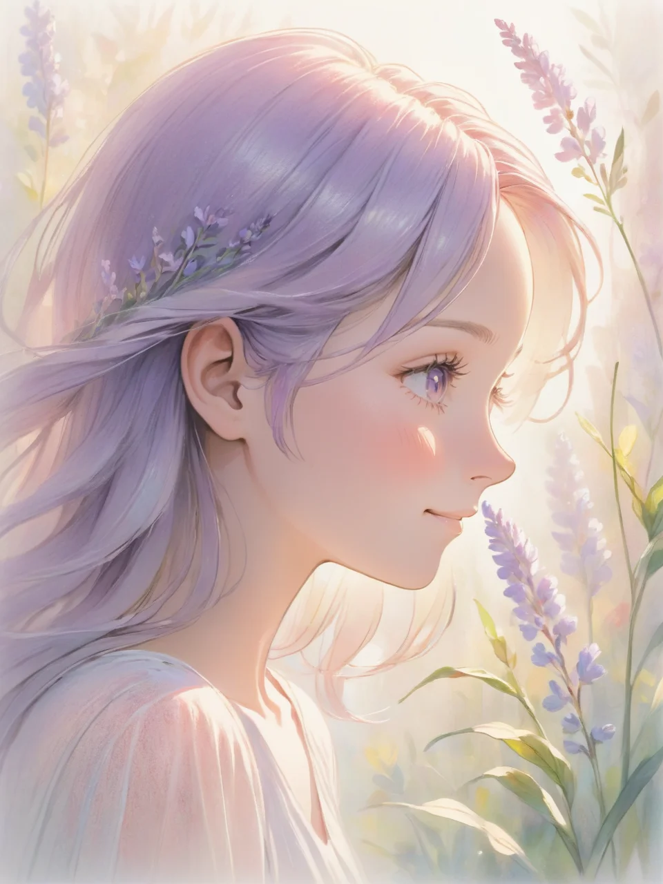 Title: "Ethereal Whisper: The Subtle Smile of Serenity"
ArtStyle: Colored Pencil Drawing
- Texture: Soft and ethereal, with a focus on delicate shading
- Color Palette: Pastel tones with an emphasis on light blues, pinks, and lavenders to convey transparency and gentleness
SceneDescription:
- Subject: A close-up portrait of a person with a gentle, side-profile view
- Features: Delicately defined, with an emphasis on the clarity and purity of the subject's complexion
- Expression: A subtle, serene smile, conveying a sense of inner peace and contentment
- Eyes: Softly closed or gazing downwards, enhancing the feeling of introspection and calm
- Hair: Light and airy, possibly with wispy strands highlighted by the sunlight, adding to the sense of translucence
- Background: A blurred, dreamlike backdrop
- Elements: Suggestive of a serene natural setting, like a soft-focus garden or a watercolor sky
- Lighting: Soft, diffused light illuminating the subject's face, highlighting the transparency and purity of their expression
Mood: Peaceful and introspective, capturing a moment of quiet joy and ethereal beauty