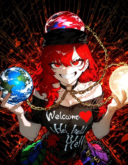 1girl, solo, hecatia_lapislazuli , soft lighting, grin , looking at viewer, pov,chain, choker, earth_(ornament) , hair_between_eyes, hat, moon_(ornament) , teeth, underworld_(ornament) , v-shaped_eyebrows, incoming attack,
, ssambatea, quasarcake, Fishine,optical illusion,
masterpiece, best quality, amazing quality, very aesthetic, absurdres, newest, (volumetric lighting),
<lora:cfg_scale_boost:0.5>, <lora:ponyv5_noobE11_1_adamW:0.5>, <lora:illustrious_noobai_epsilon_pred_1_best_quality_v1:0.5> ,<lora:illustrious_noobai_epsilon_pred_1_masterpieces_v1:0.5> ,<lora:illustrious_noobai_epsilon_pred_11_very_aesthetic_v1:0.5>