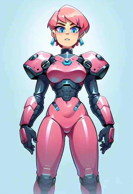 score_9, score_8_up, score_7_up, score_6_up, score_5_up, score_4_up, (sci-fi), young beautiful woman wearing pink mecha armor watching TV, bottom view, beautiful short hair, perfect body, looking at viewer, blue eyes, many details, zPDXL <lora:XL_Mecha_Knights_-_By_HailoKnight_V2:0.8> <lora:xl_more_art-full_v1:0.8> <lora:latex2_pony:0.8> latex, nfltx <lora:detailed_hands:0.8> hand