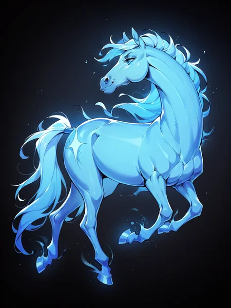 score_9, score_8_up, score_7_up, score_6_up, score_5_up, <lora:p4tr0nusXLP:1> p4tr0nus, no humans, glowing, black background, blue theme, horse, feral