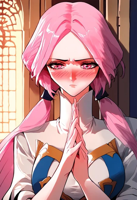 score_9,score_8_up,score_7_up,score_6_up,source_anime, (best quality), (masterpiece), (extremely detailed), (finely detailed), (detailed face, perfect face, perfect eyes, beautiful detailed shading), (perfect hands), (full colors), blush,
BREAK,
cowboy shot, upper body,
1girl, solo, 纳兰嫣然, pink hair, twintails, long hair, pink eyes, large breasts