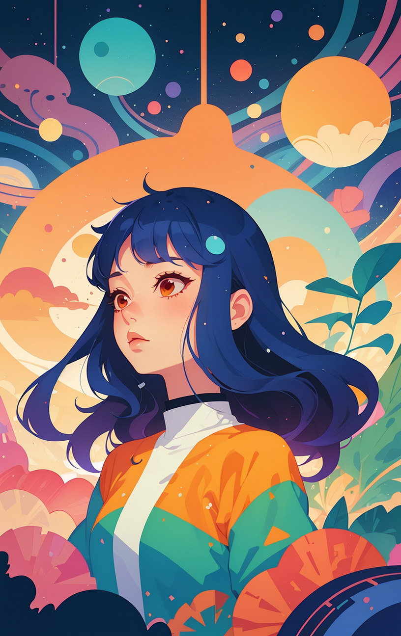 shadow flat vector art <lora:ultimaFlat:1>, a Surreal shot of 1woman of 35yo (Noel Sedillo Curiel:1.3), Shaved Sides with Long Layers hair, Forest Twinkling Stars, <lora:Cosmic anime-oil fusion v2:1>