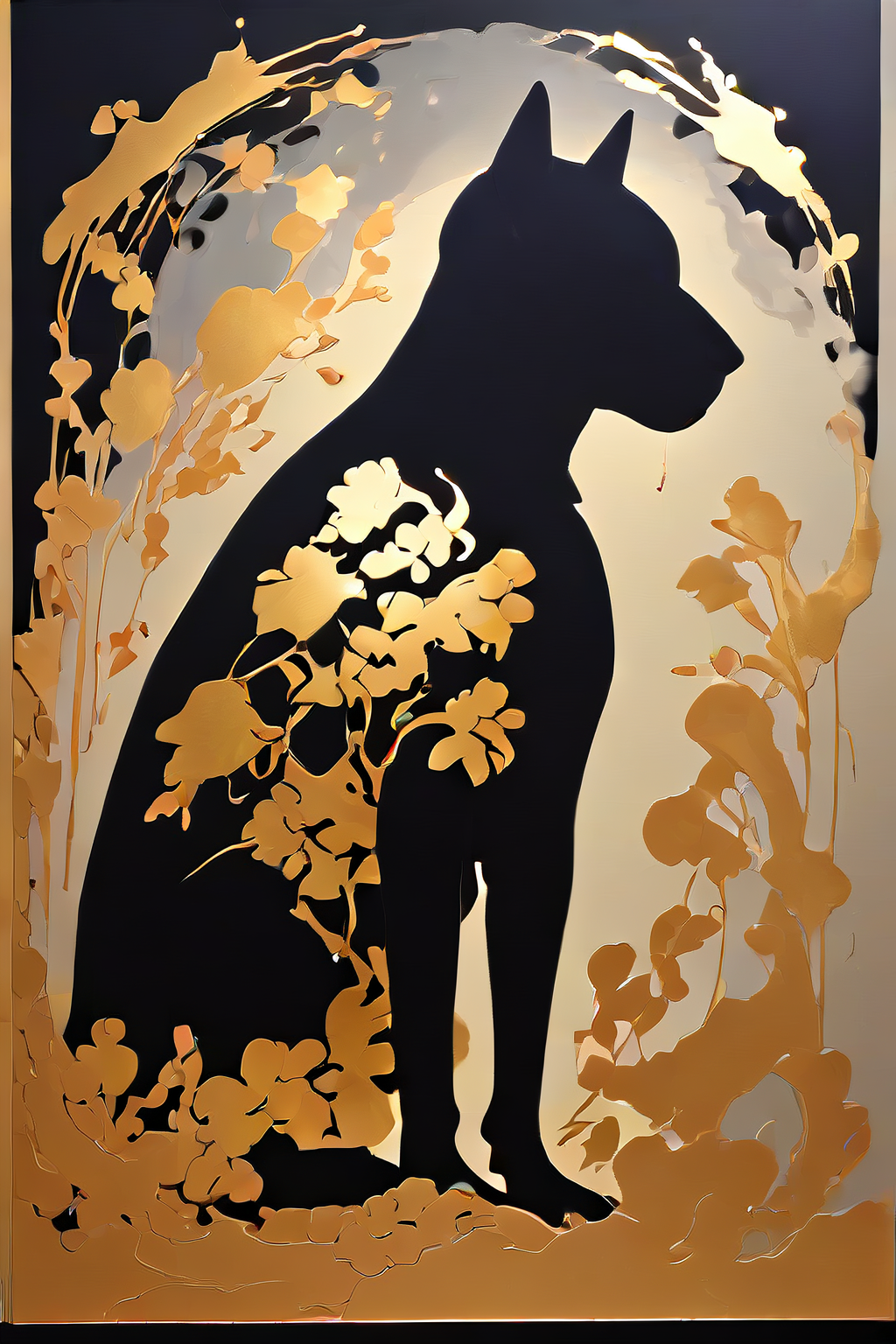 score_9,score_8_up,<lora:Turbo_XL:1>,<lora:Silhouette_with_Gold_Foil-05:1>,silhouette_with_gold_foil,abstract,silhouette of dog