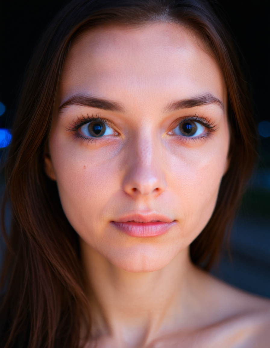<lora:Dilated_Pupils_SDXL:1>  potrait, woman, brunette, night, close-up