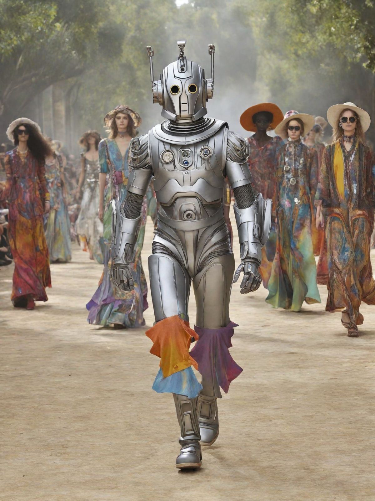A hippie  trippy Cyberman WeirdOutfit style  <lora:sdxl-WeirdOutfit-Dreambooh:0.8>