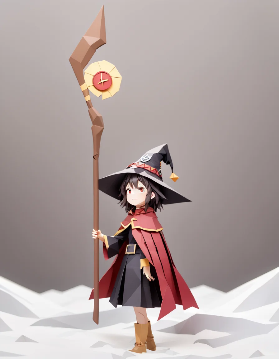 origami style 1girl megumin, witch hat, cape, staff, from the side, blushing ,
inside Victorian Cottage in Bog, Snowy blizzard Weather Sunny sky at Noonday
<lora:MeguminXL_v2.5:1>, <lora:SDXL - Wrong:1>, ZIP2D . paper art, pleated paper, folded, origami art, pleats, cut and fold, centered composition