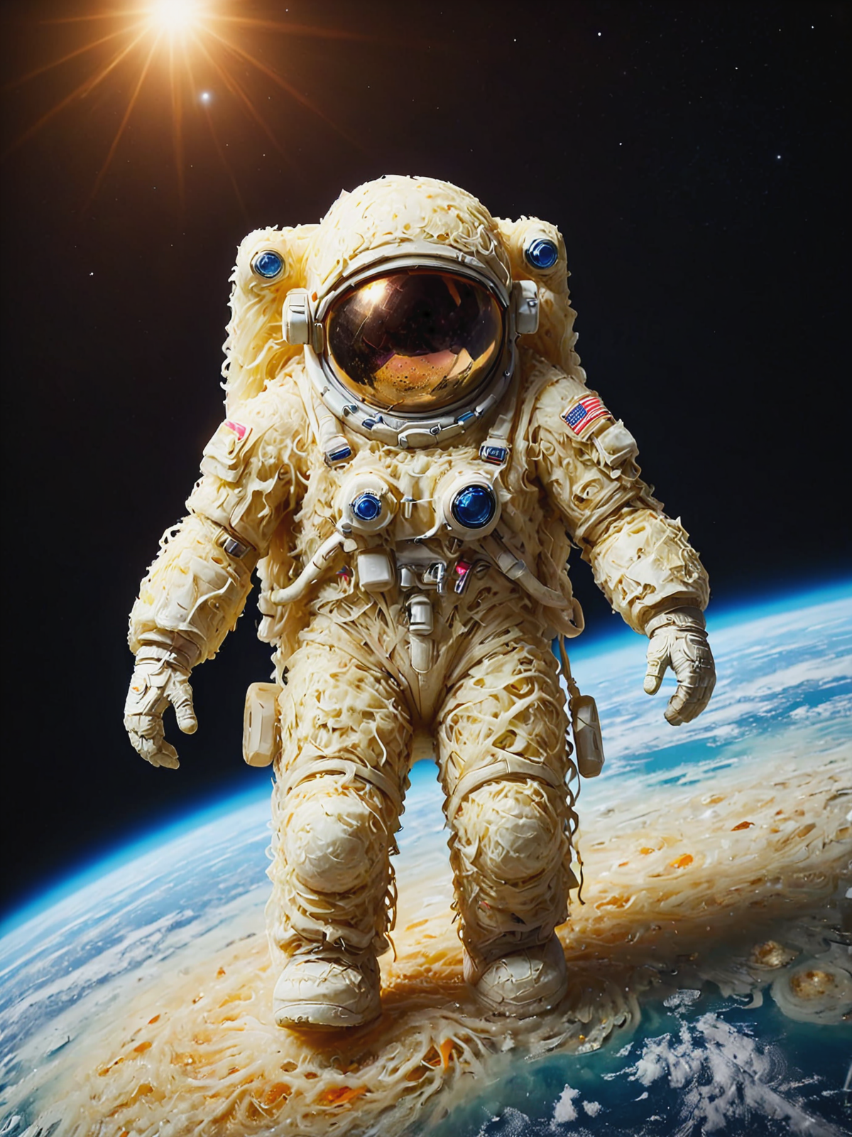 astronaut made of mad-srkrt floating in space,   <lora:Sauerkraut_SDXL:1.0>, (masterpiece:1.2), best quality