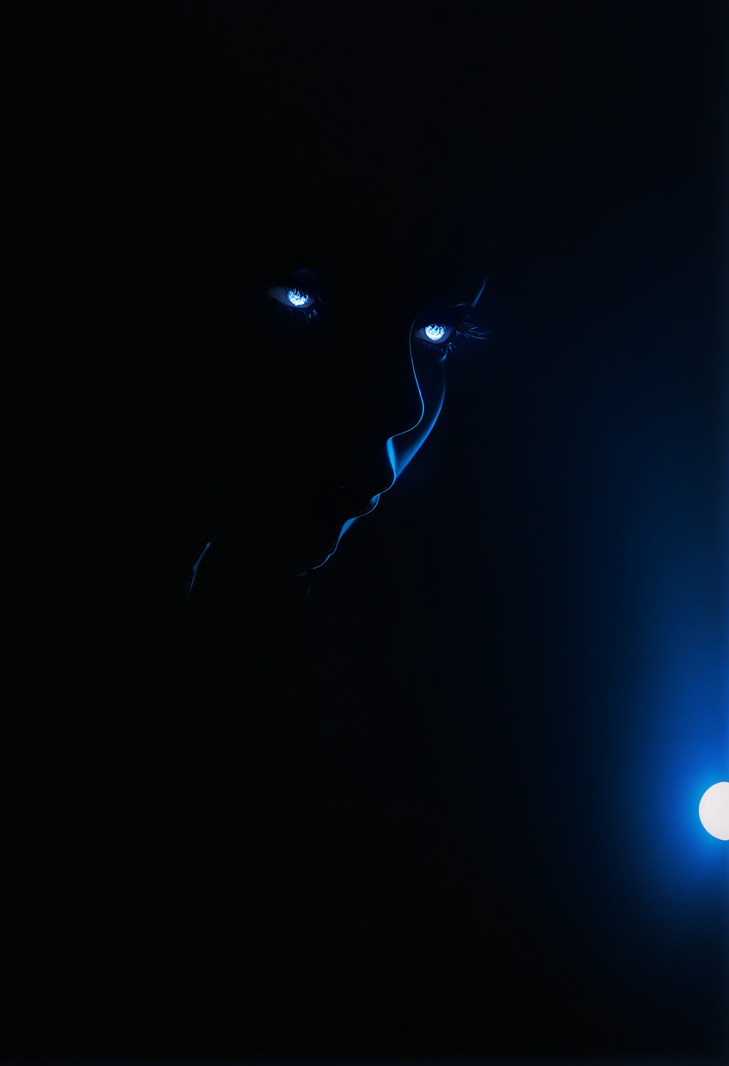 masterpiece, best quality, newest, absurdres, highres, night, realistic, dim light, dark, 1girl, spotlight,glowing eyes,