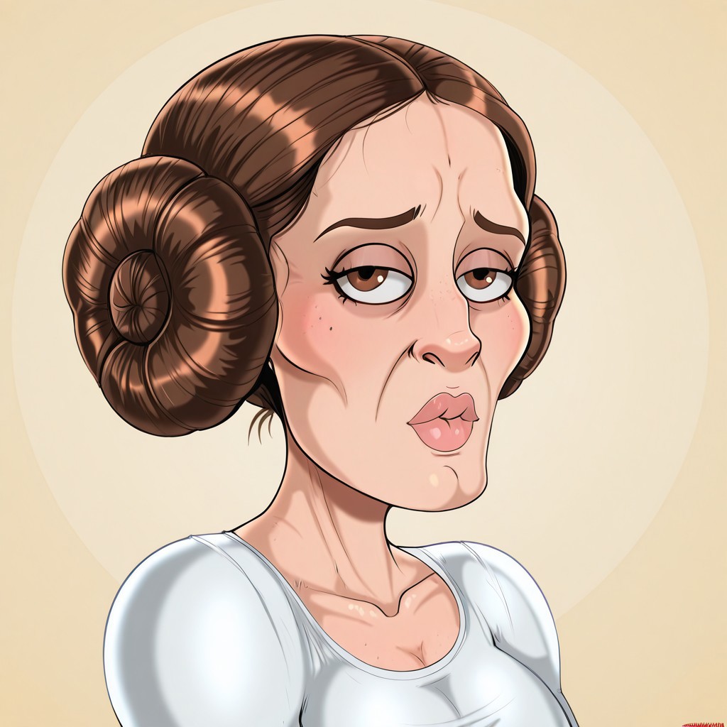 easynegative, Shadman_Style, handsomize, meme, parody, beautiful face, lips, princessleia, 1girl, solo, brown hair, hair buns, brown eyes,