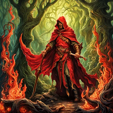 masterpiece, best quality, angry goblin warrior in the forest with arms crossed wearing tethered dirty appeal and red cloak by dnmumfrd <lora:dan_mumford_v09:1.2>, Crystal Caverns . Majestic underground city carved from stunning natural crystal formations, translucent spires, glittering architecture, Heroic Realist sculpture . Figures with idealized musculature posing dynamically, celebrating ideals of mass utopian culture, Kinetic sculpture . Moving parts, plays of light, floating shapes, real motion that transforms itself, horror-themed . eerie, unsettling, dark, spooky, suspenseful, grim, highly detailed, tilt-shift photo of . Selective focus, miniature effect, blurred background, highly detailed, vibrant, perspective control, Art nouveau style . Ornate organic pattern, floral motifs, curving lines, elegant decoration, gold accents