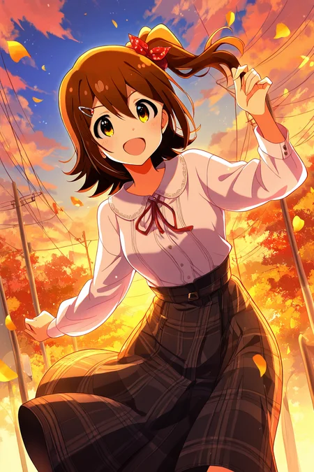 masterpiece,best quality,very aesthetic,absurdres,highres,newest,official art,official style,
1girl,solo,
kasuga mirai,brown eyes,brown hair,hairclip,hair ornament,hair between eyes,one side up,side ponytail,medium hair,
white shirt,long sleeves,black skirt,long skirt,
<lora:eye_focus_illus:1>,eye_focus,
<lora:idolmaster_kasuga_mirai_ill_v1.0:1>,